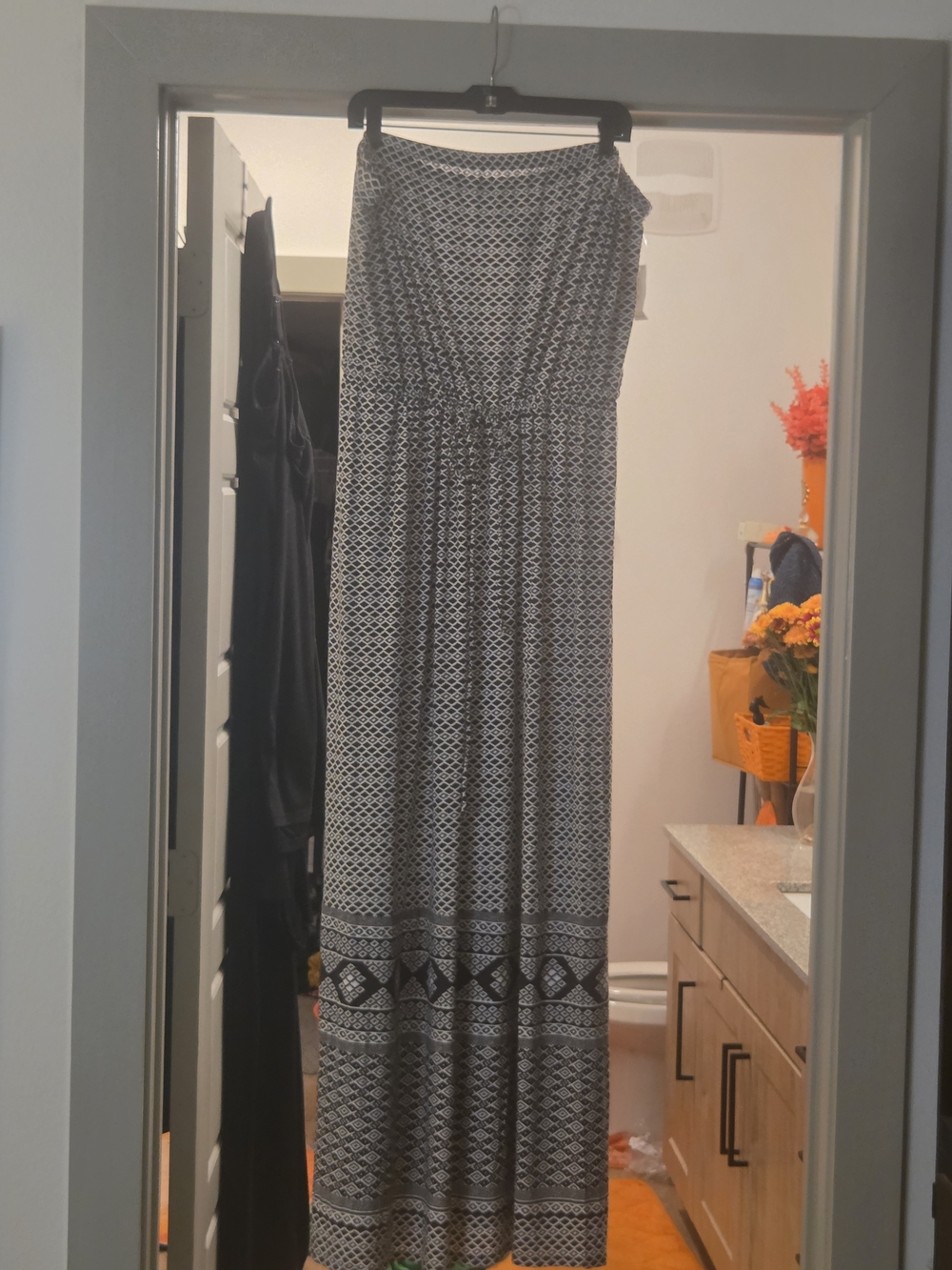 NWT OLD NAVY Grey and White Patterned Maxi Dress STRAPLESS- Women